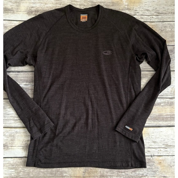 Icebreaker Bodyfit 200 Merino Brown Wool Long Sleeve Top Thermo T-Shirt Size L - Picture 1 of 7